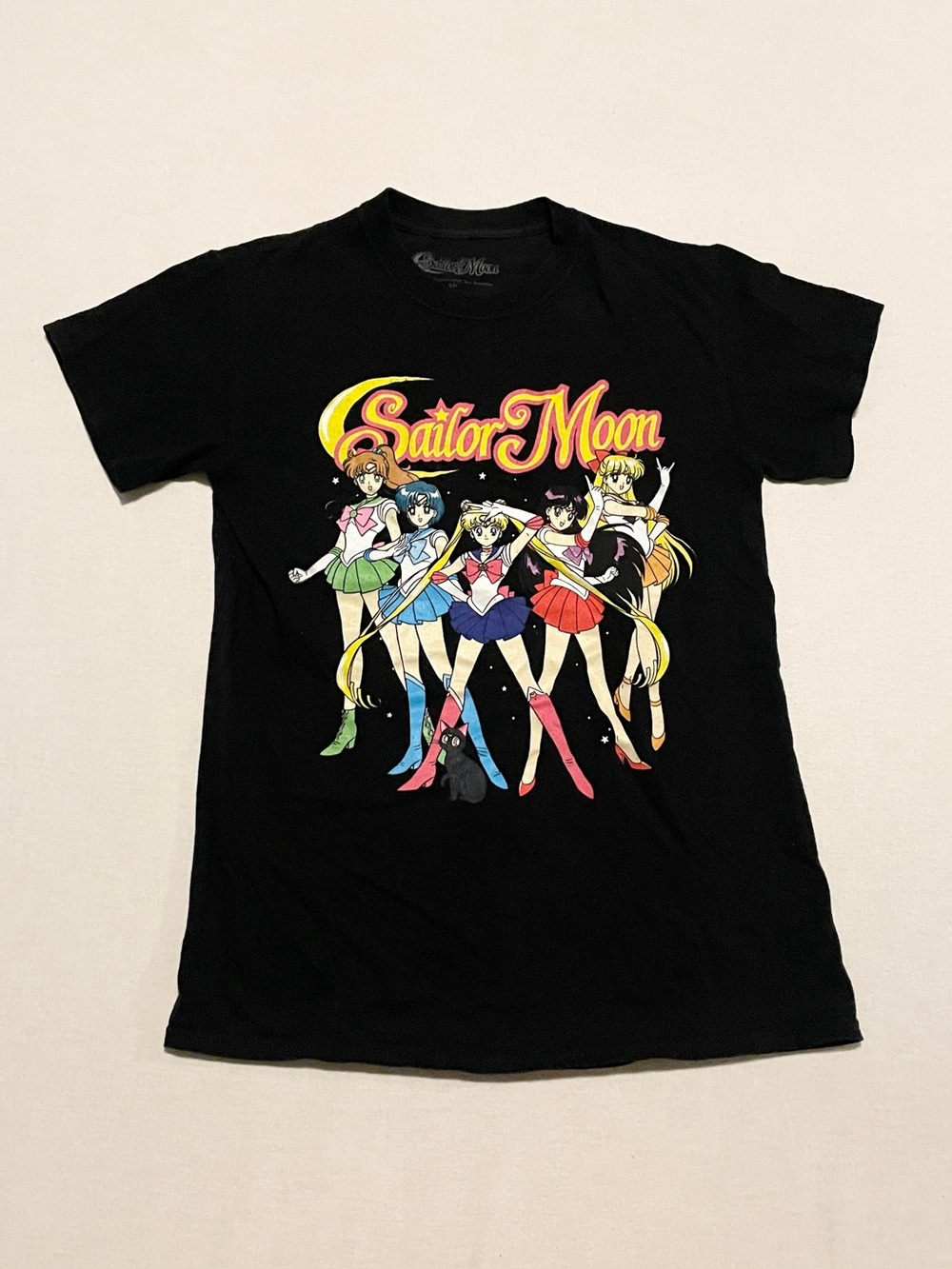 Sailor Moon Black Graphic T-Shirt Womens Small S Anime Sailor Scouts Luna